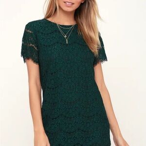 Take Me to Brunch Dark Green Lace Shift Dress